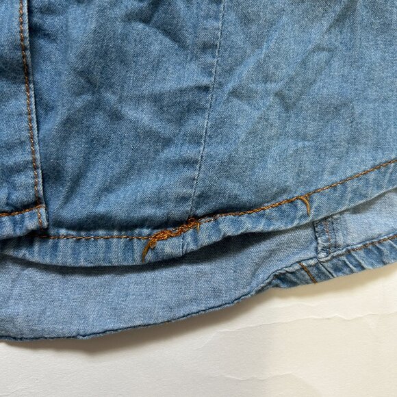 Ci Sono Western Pearl Snap Denim Shirt Womens M Faded Elbow Patch Boho Roll Tab - Picture 8 of 16